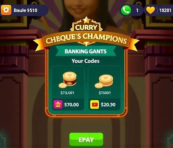 Chai Cheques Champions gameplay showing banking interface with regional Indian elements